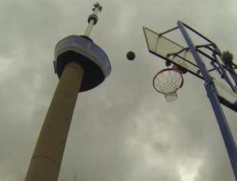 How Ridiculous trick shot group sinks 98 meter basketball shot